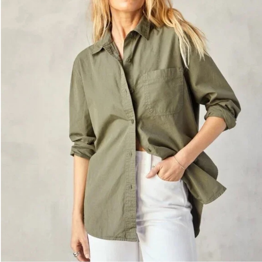 Outerknown The Lightweight Weekend Olive Green Button-Up Women’s Shirt